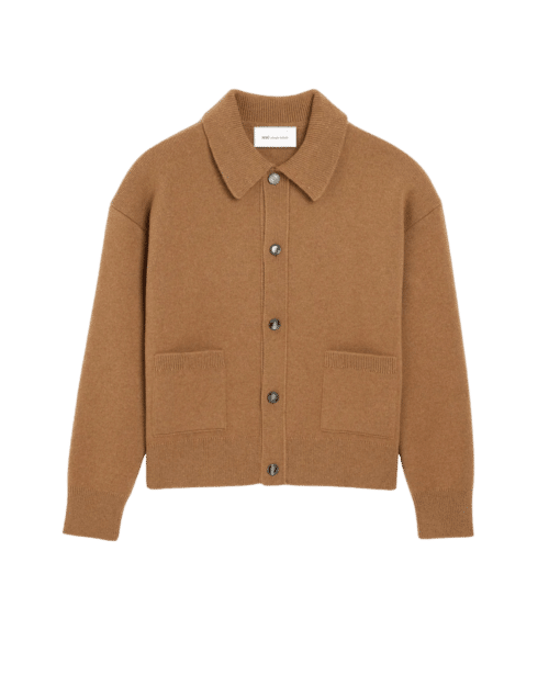 Cardigan Col Chemise Laine Camel