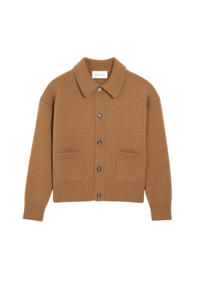 Cardigan Col Chemise Laine Camel