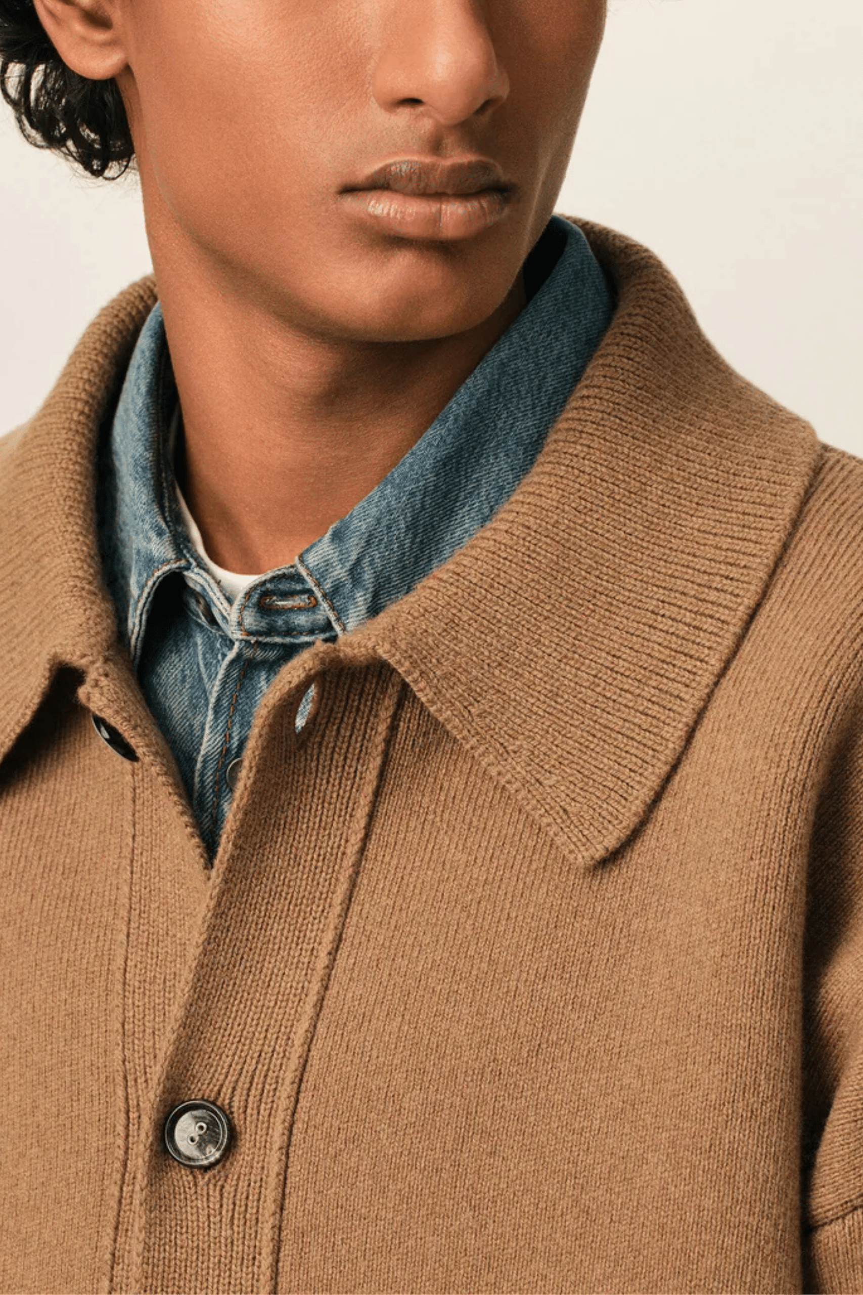 Cardigan Col Chemise Laine Camel