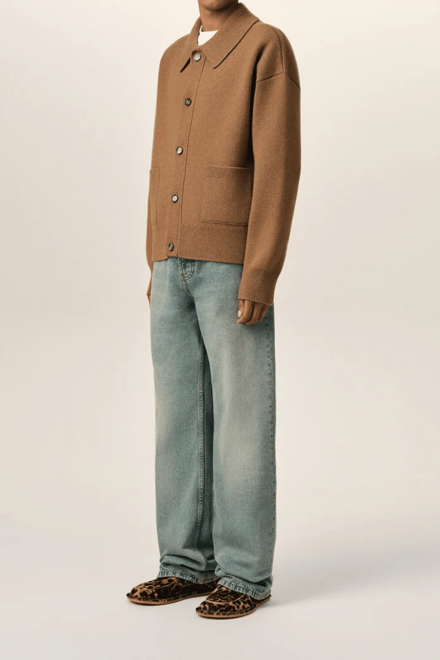 Cardigan Col Chemise Laine Camel