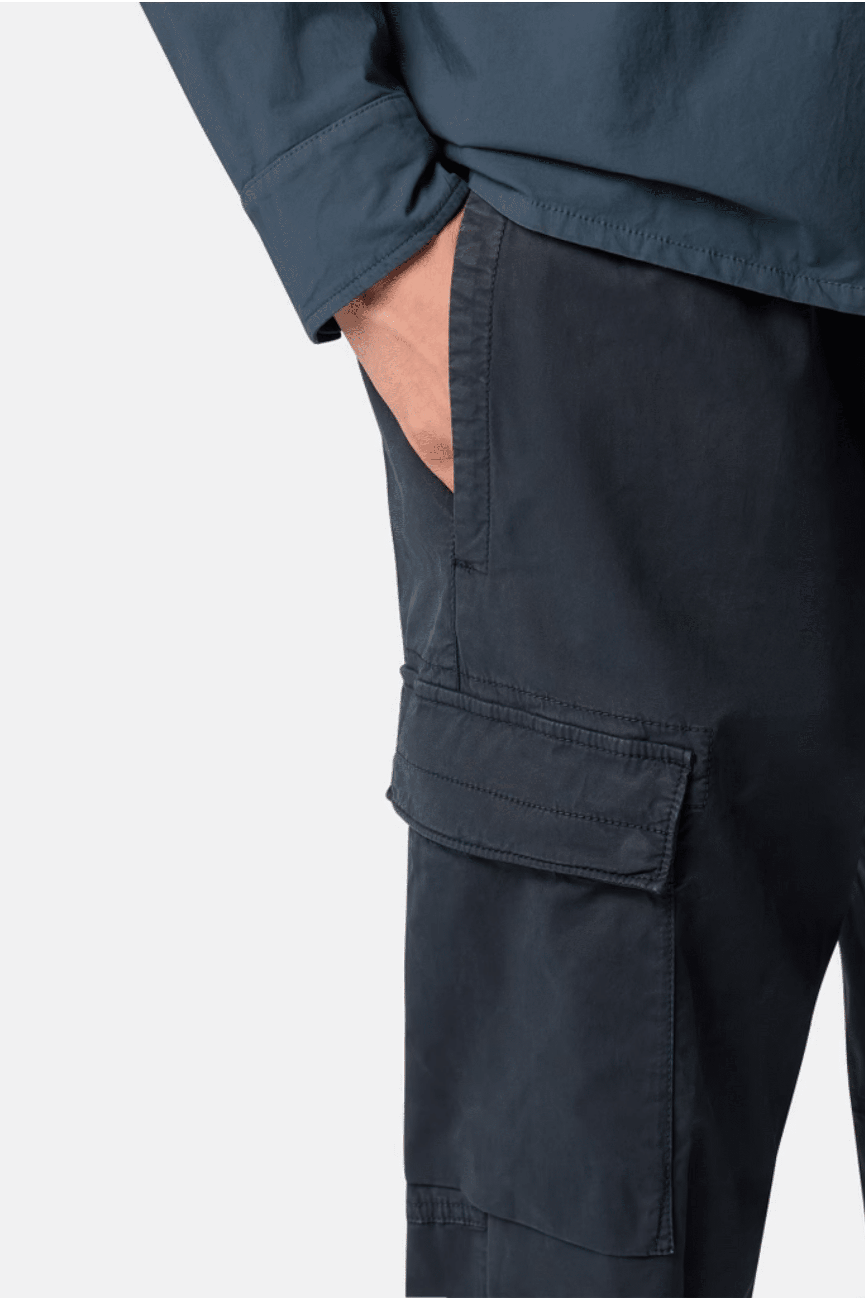 Pantalon Cargo Fuselé Coton Extensible Marine