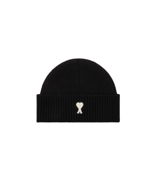 Bonnet Laine Noire Cœur Écru