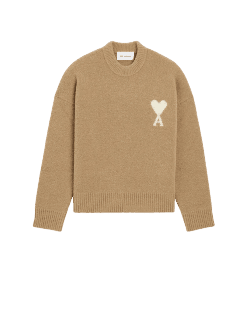 Pull Col Rond Alpaga Beige Cœur Écru