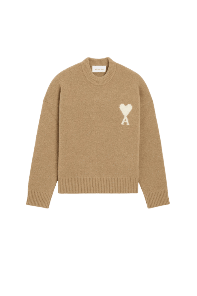 Pull Col Rond Alpaga Beige Cœur Écru
