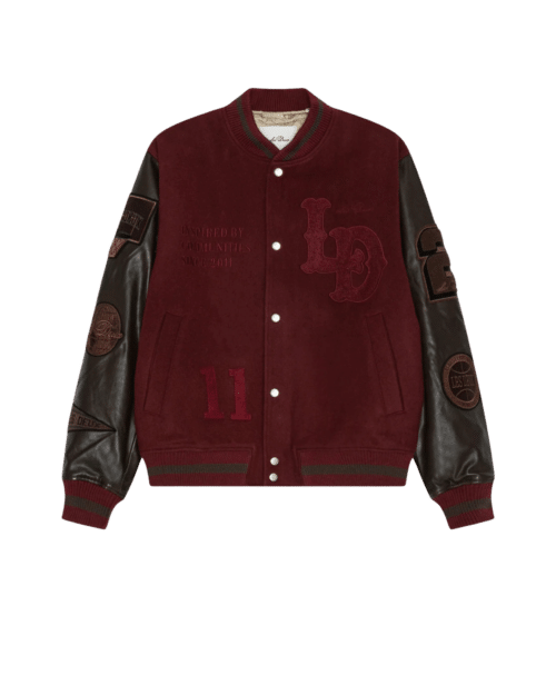 Blouson Teddy Varsity Laine Cuir Bordeaux