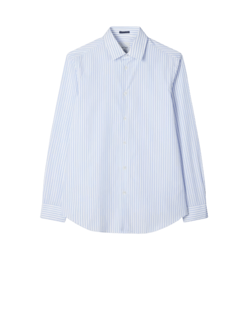 Chemise Coton Rayé Bleu Ciel Blanc