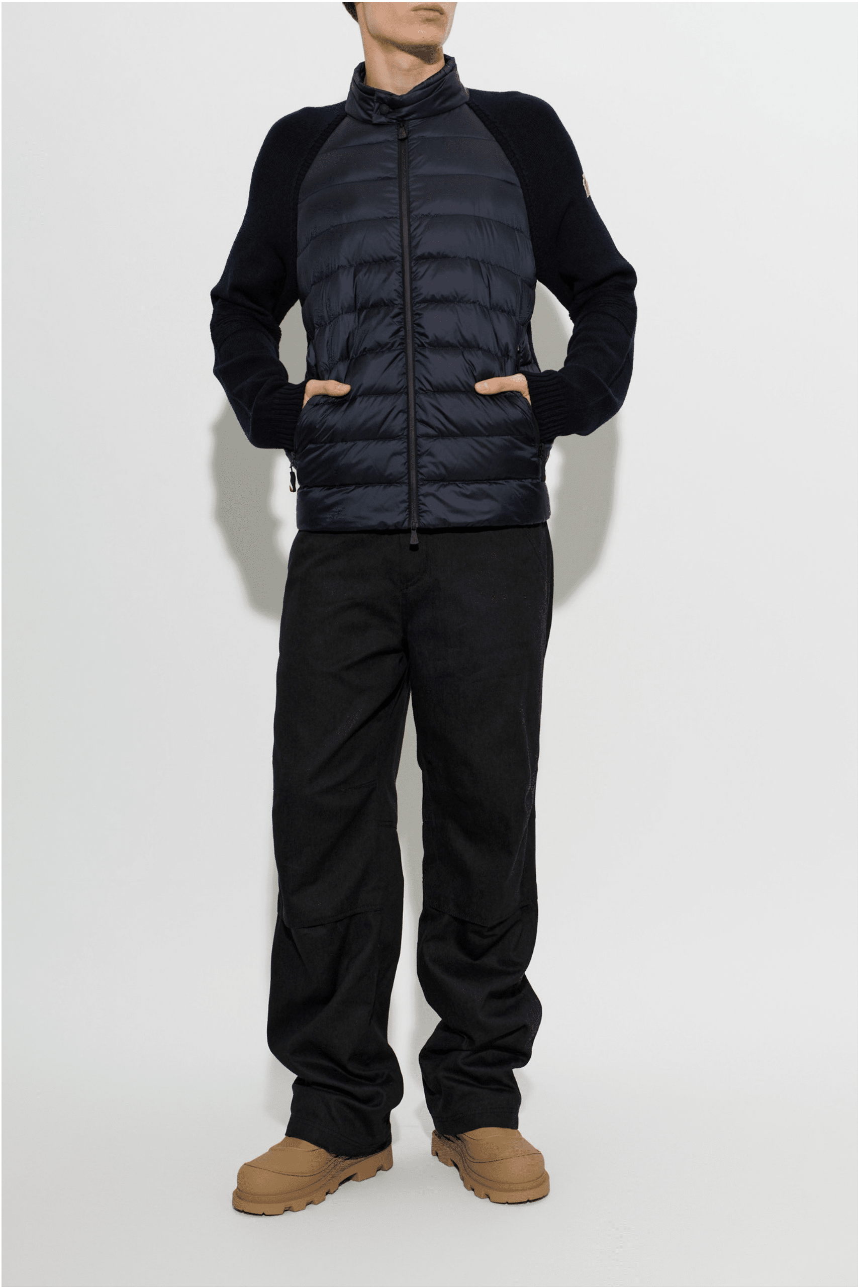 Cardigan Bi Matière Zippé Matelassé Marine