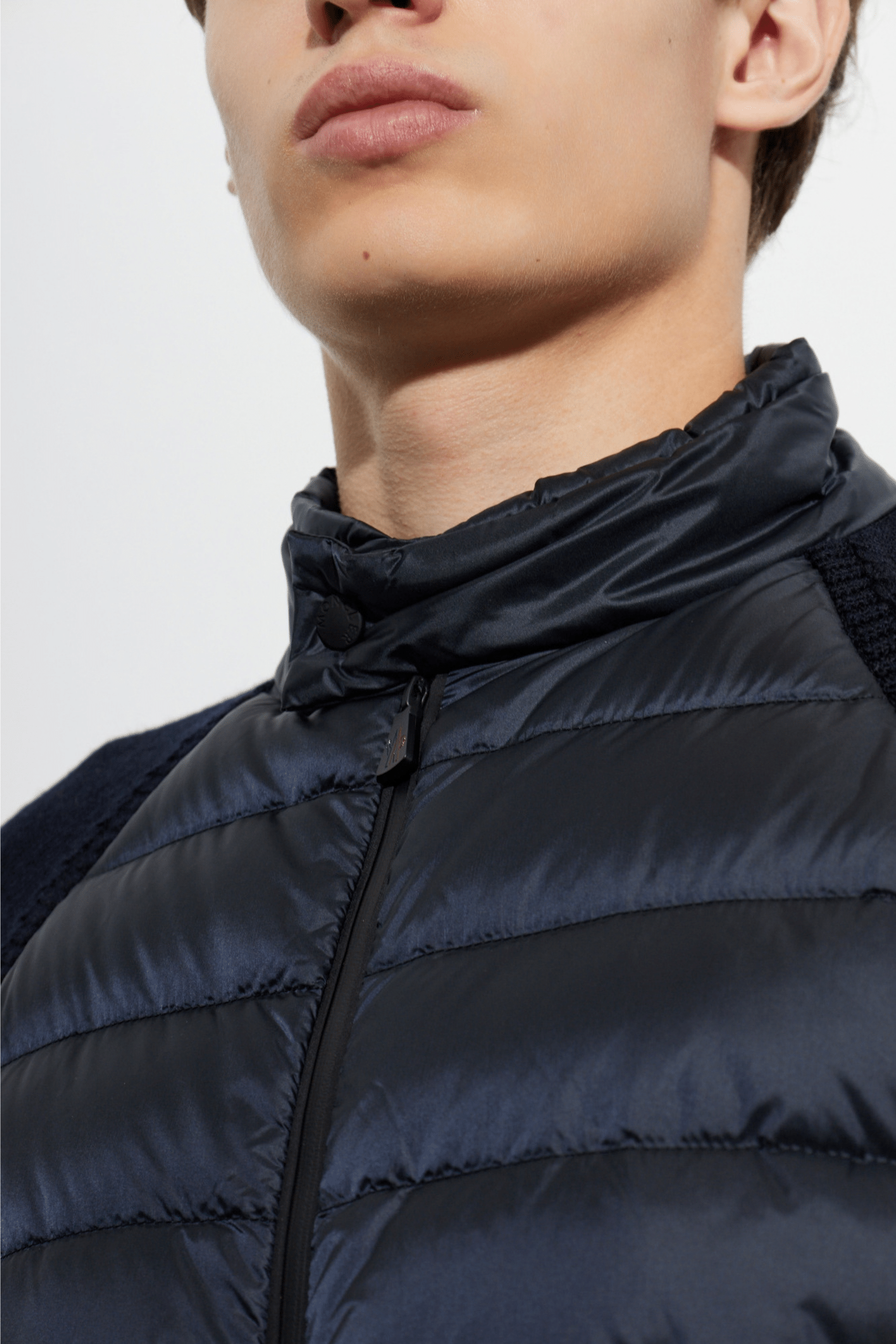Cardigan Bi Matière Zippé Matelassé Marine