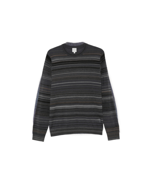 Pull Col Rond Mérinos Rayé Gris
