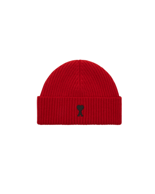 Bonnet Laine Rouge Rubis Cœur Noir