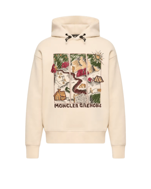Hoodie Coton Ivoire Imprimé Paysage Alpin