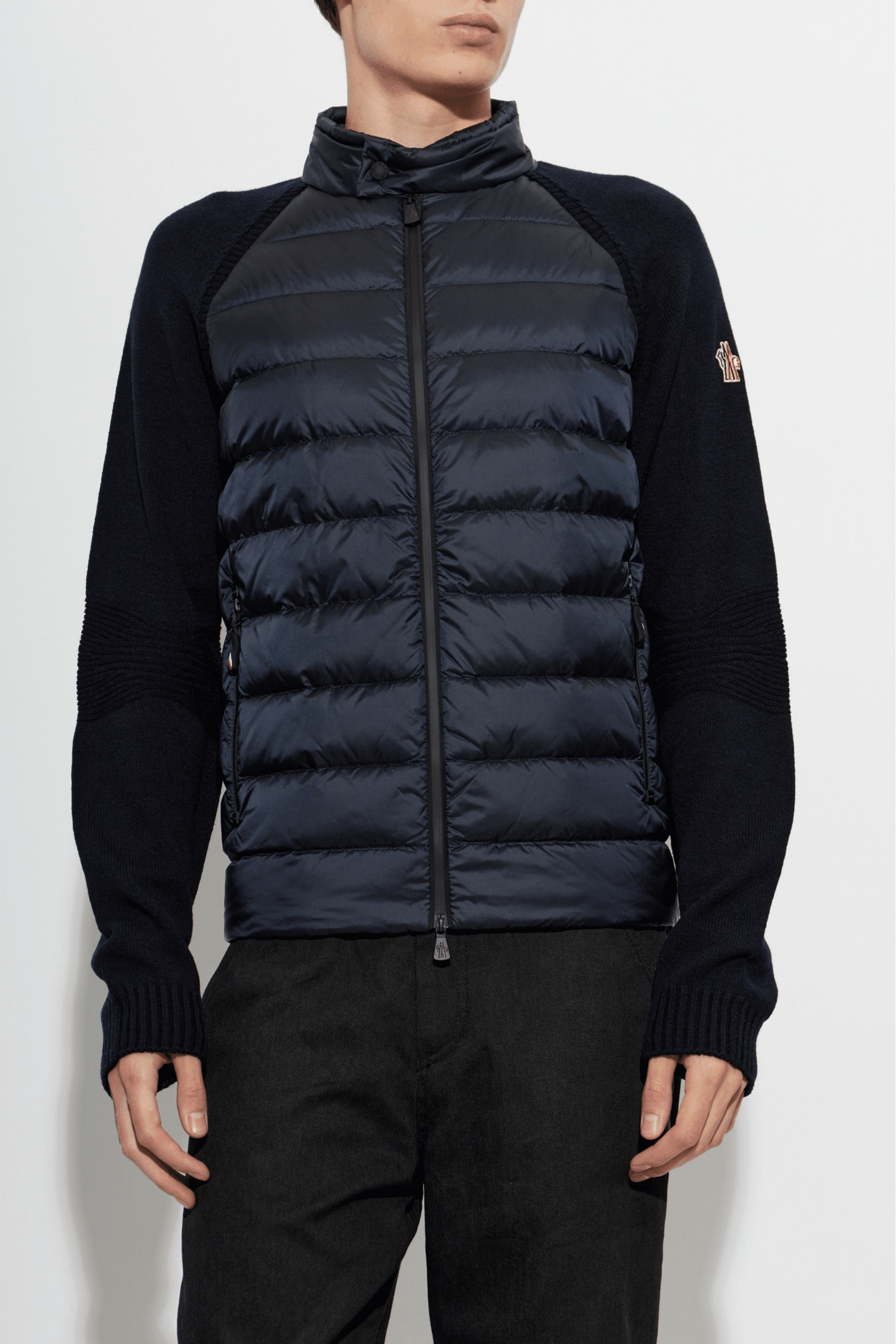 Cardigan Bi Matière Zippé Matelassé Marine