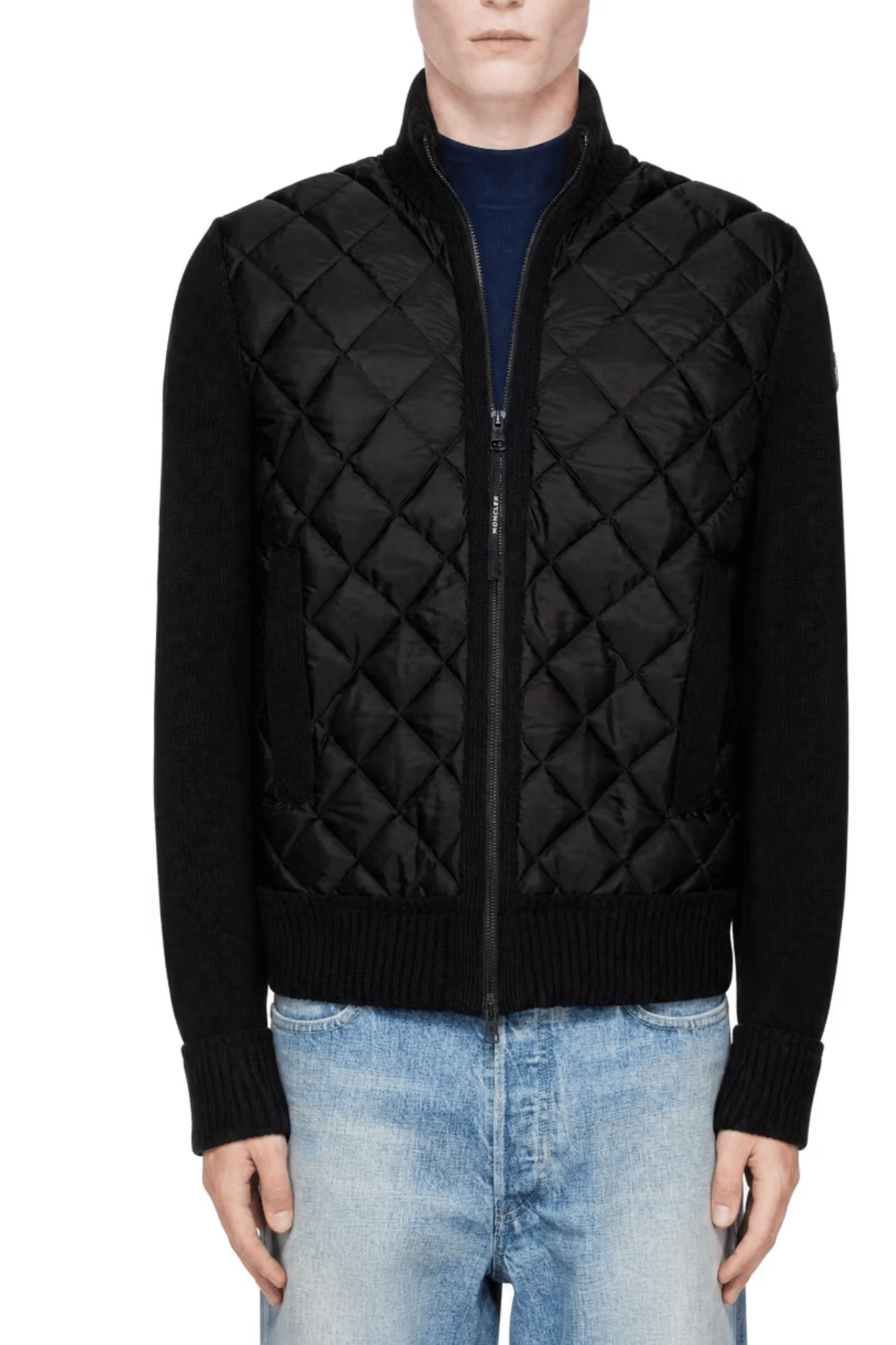 Cardigan Bi Matière Zippé Matelassé Noir