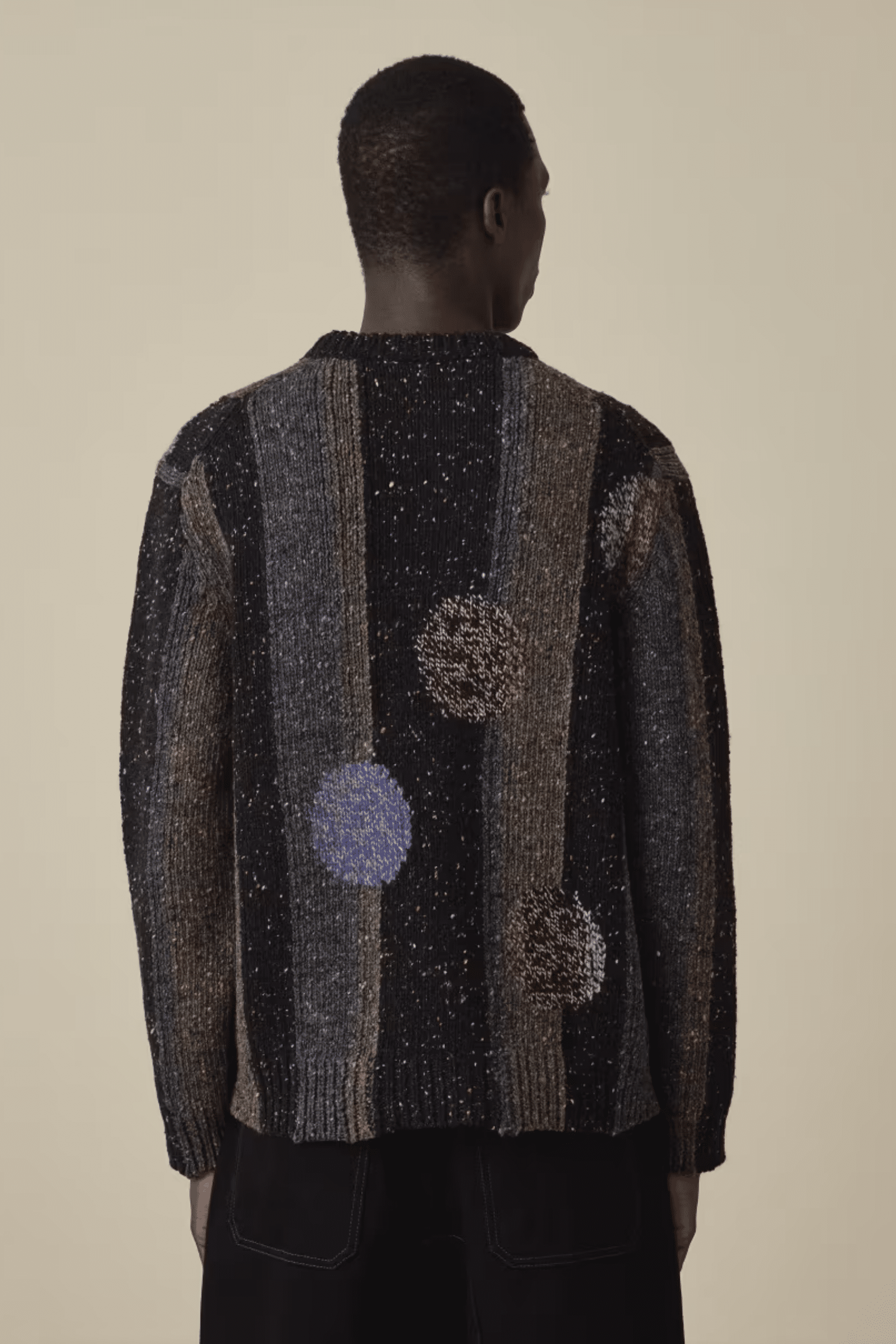 Pull Col Rond Laine Chiné Gris Noir