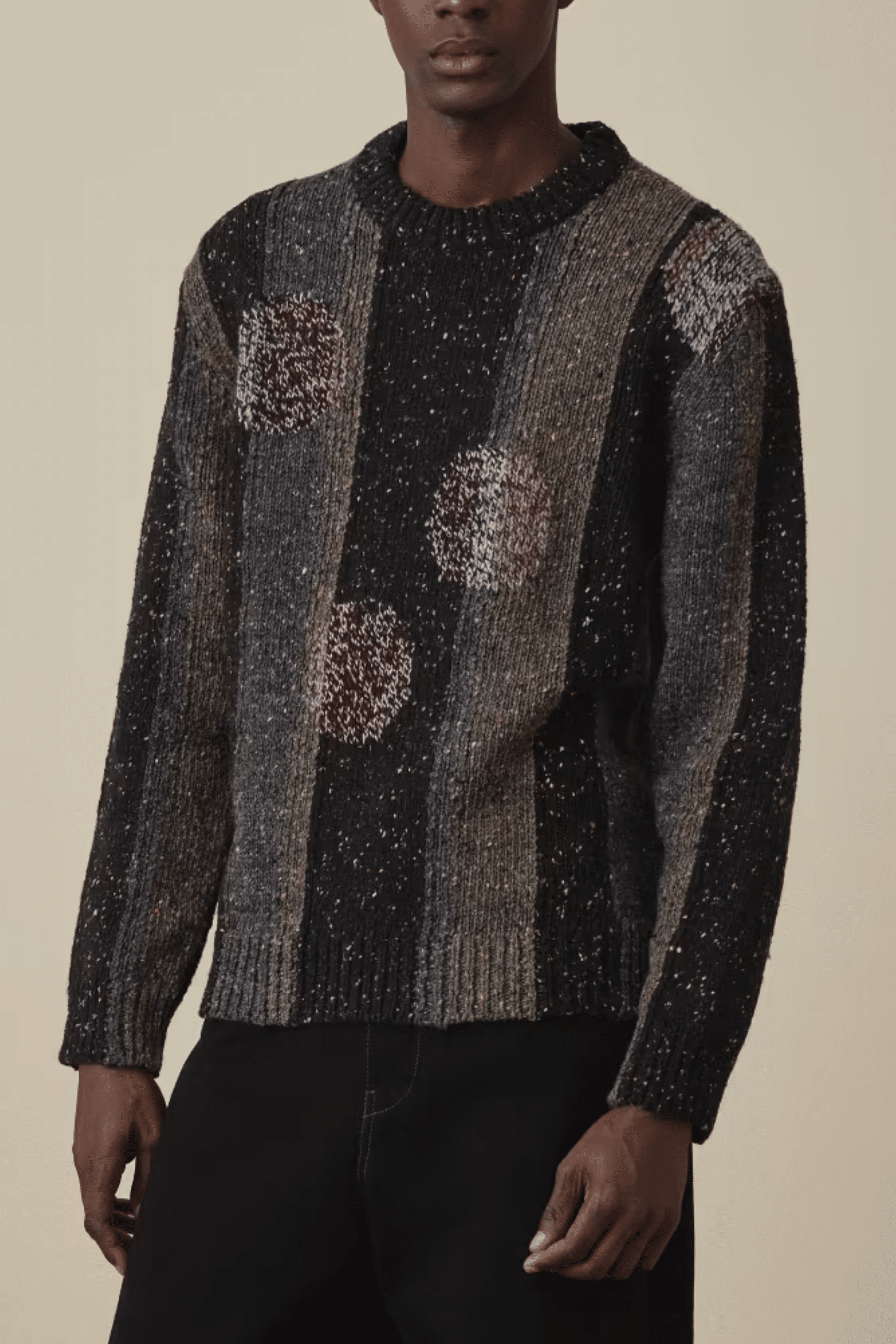 Pull Col Rond Laine Chiné Gris Noir