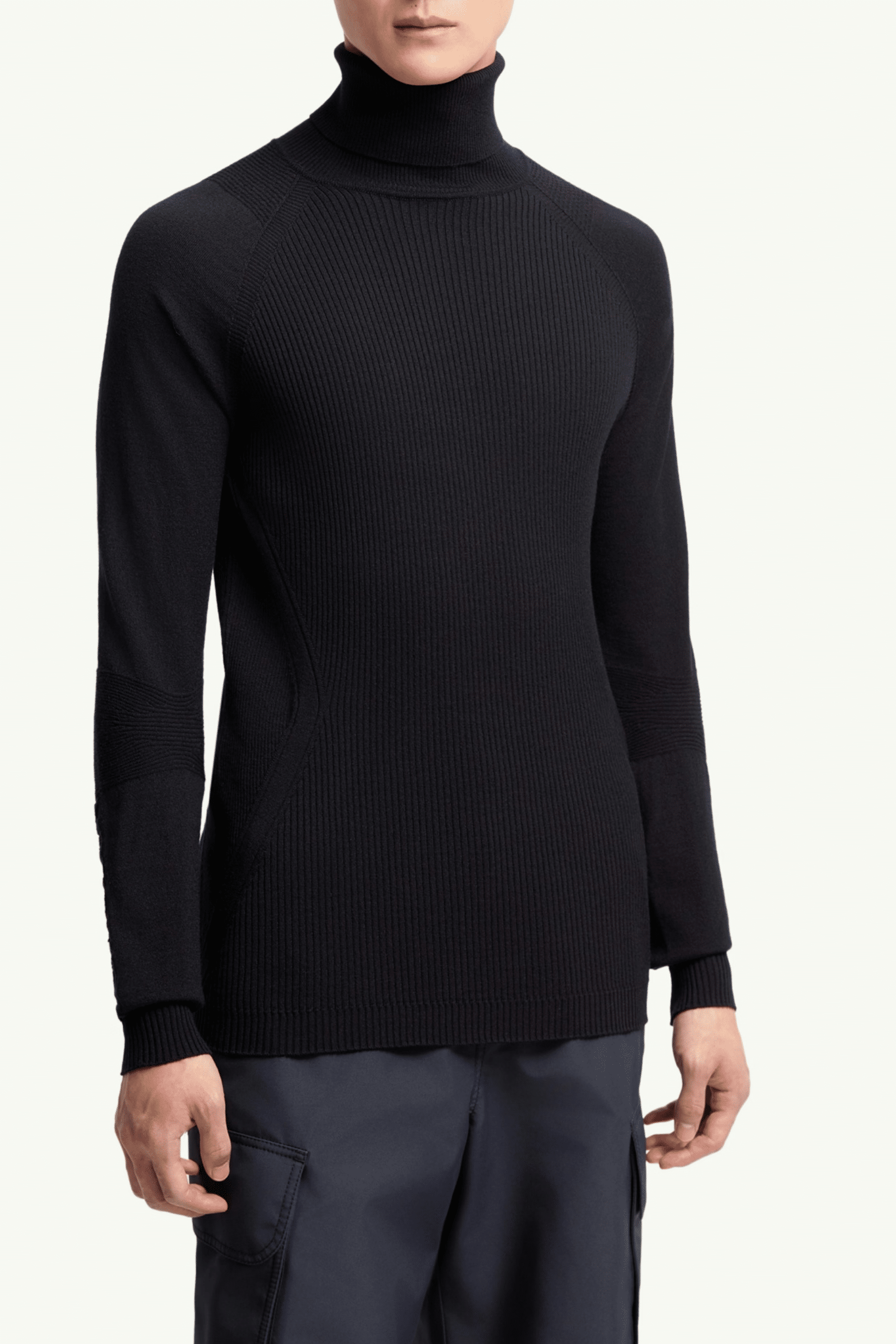 Pull Col Roulé Laine Mélangée Bleue Foncé